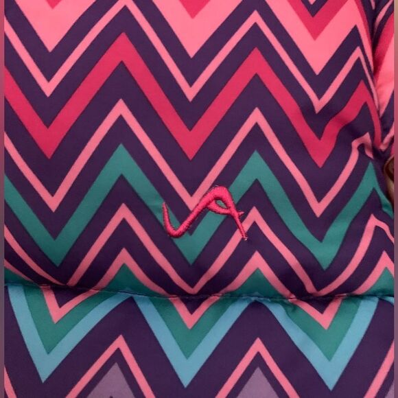 Vertical 9 Chevron Purple Pink Puffer Lined Fleece Vest with Hood Plus Size 16 - Picture 3 of 12